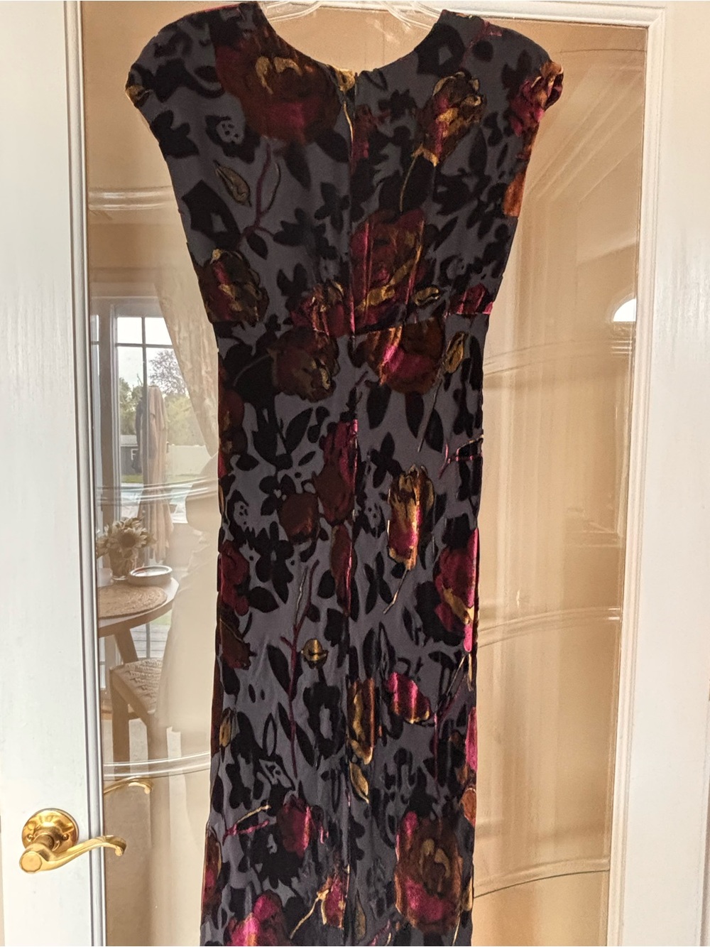 Jones New York Charcoal Midi Dress with Pink & Gold Floral Velvet Accents - Picture 6 of 6